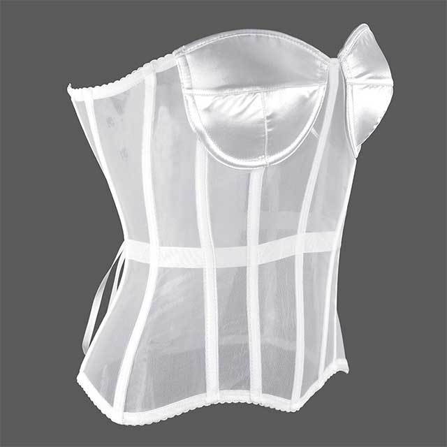 Off Shoulder Sheer Mesh Corset Crop Top