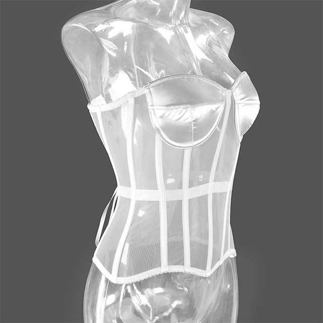 Off Shoulder Sheer Mesh Corset Crop Top