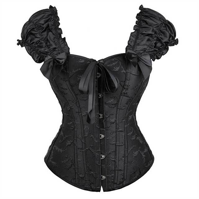 Jacquard Puff Sleeve Steel Boned Corset Tops
