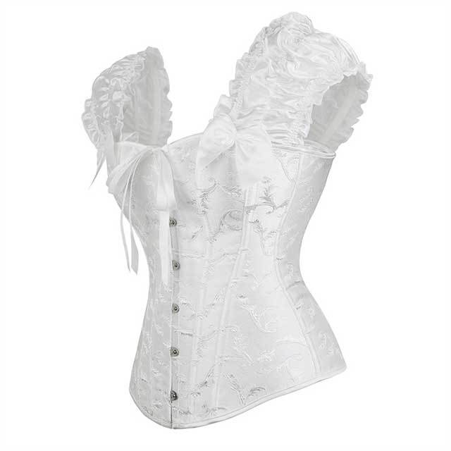 Jacquard Puff Sleeve Steel Boned Corset Tops