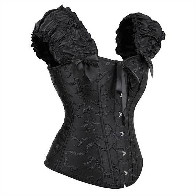 Jacquard Puff Sleeve Steel Boned Corset Tops