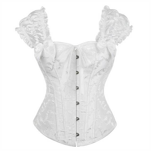 Jacquard Puff Sleeve Steel Boned Corset Tops