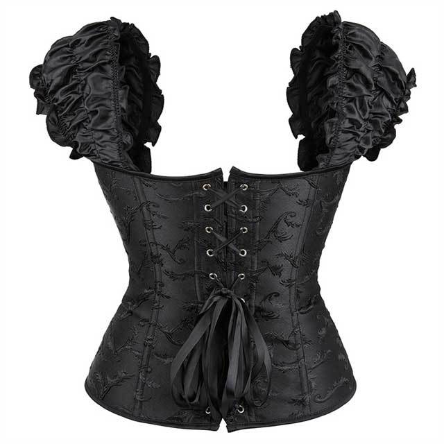 Jacquard Puff Sleeve Steel Boned Corset Tops