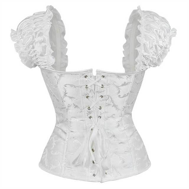 Jacquard Puff Sleeve Steel Boned Corset Tops