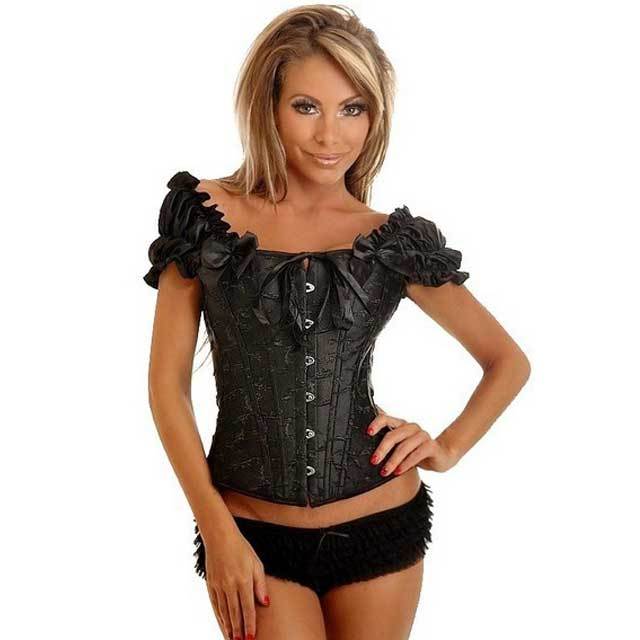 Jacquard Puff Sleeve Steel Boned Corset Tops