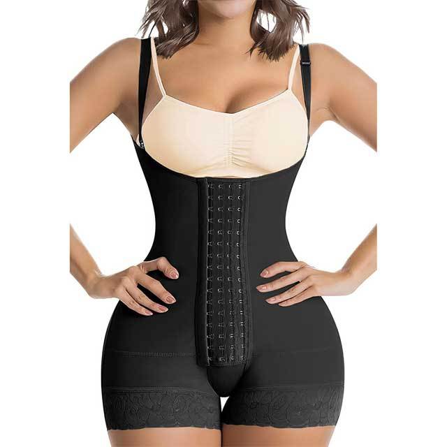 Lace Hem Tummy Control Body Girdles Shapewear With Straps