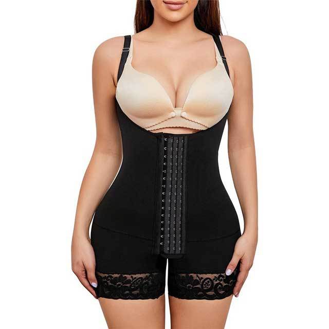 Lace Hem Tummy Control Body Girdles Shapewear With Straps