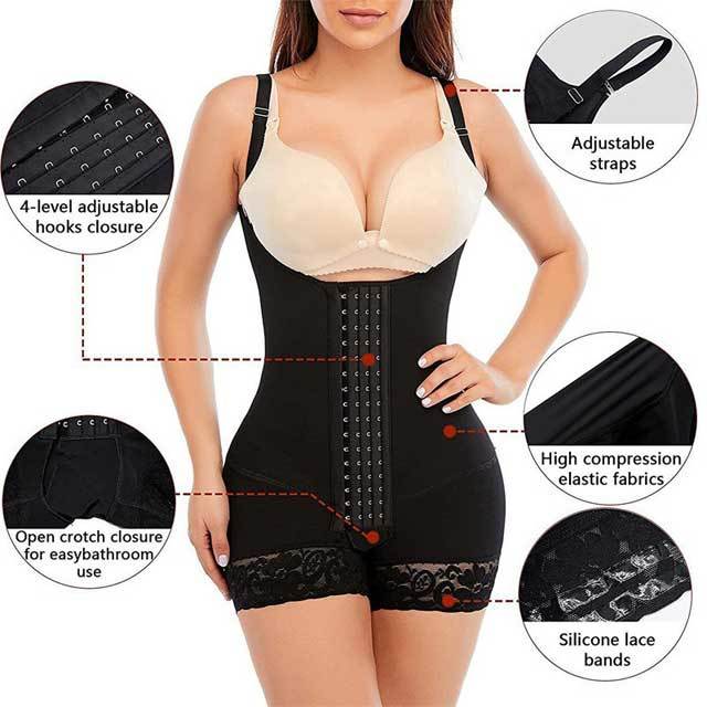 Lace Hem Tummy Control Body Girdles Shapewear With Straps