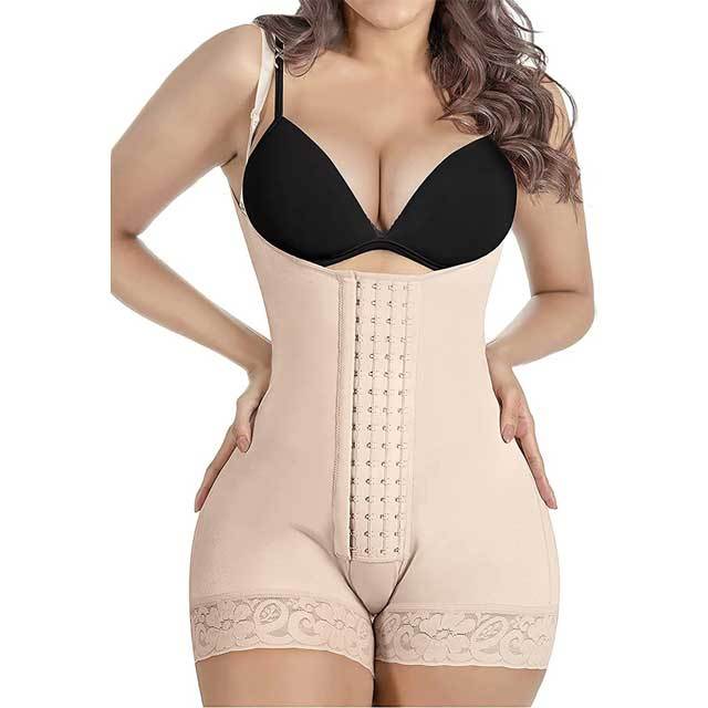 Lace Hem Tummy Control Body Girdles Shapewear With Straps