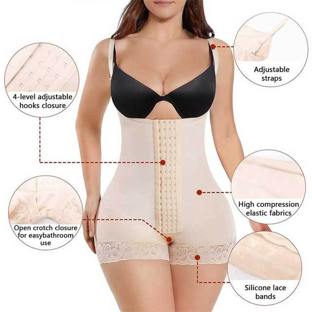 Lace Hem Tummy Control Body Girdles Shapewear With Straps