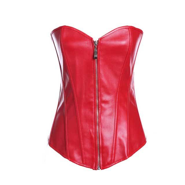 Leather Overbust Zip Up Bustier Corset Top