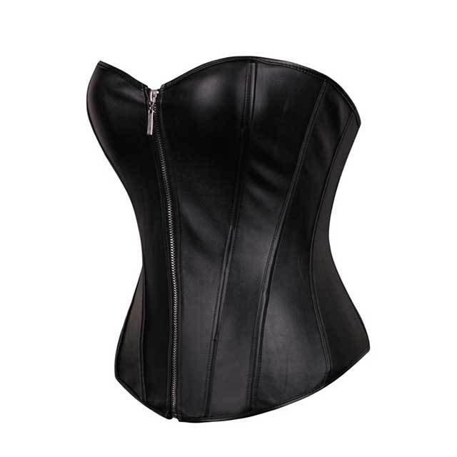 Leather Overbust Zip Up Bustier Corset Top