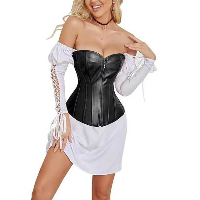 Leather Overbust Zip Up Bustier Corset Top
