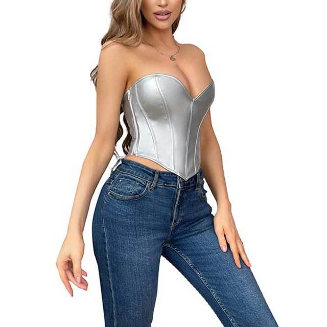 Off Shoulder Heart Shape Lace Up Corset Vest