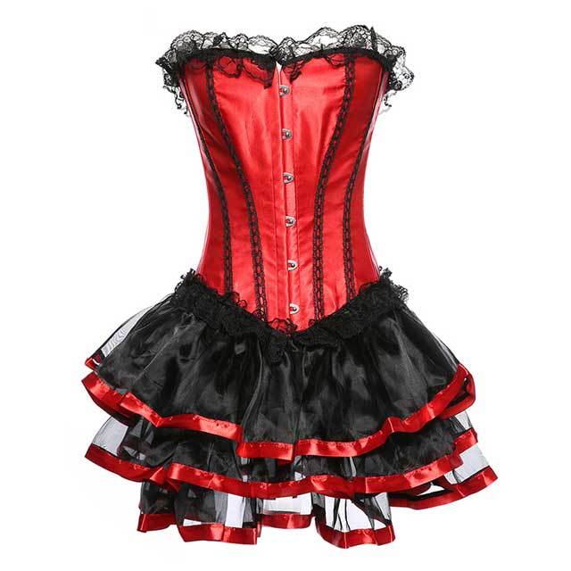 Plus Size Bustier Costumes Lace Corsage Corset Skirt Set
