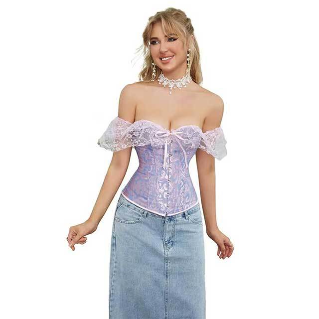 Plus Size Lace Sleeve Bustier Corset Top