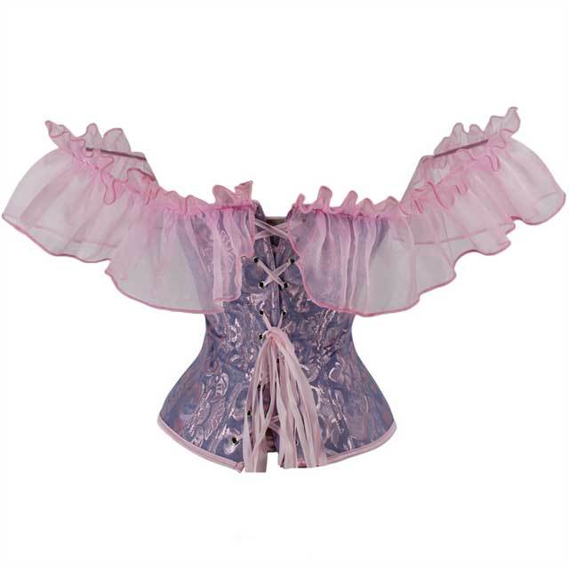 Ruffle Off Shoulder Boned Jacquard Corset Tops