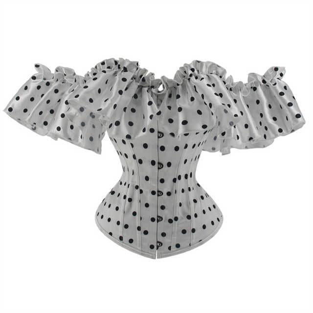 Ruffle Off Shoulder Boned Jacquard Corset Tops