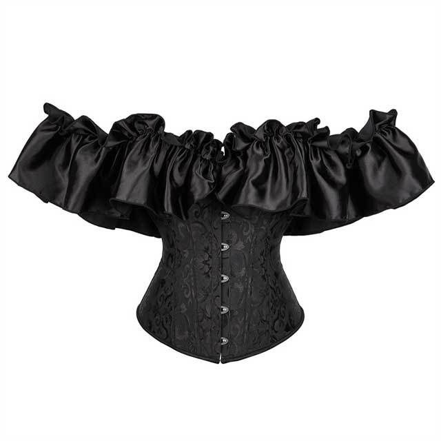 Ruffle Off Shoulder Boned Jacquard Corset Tops