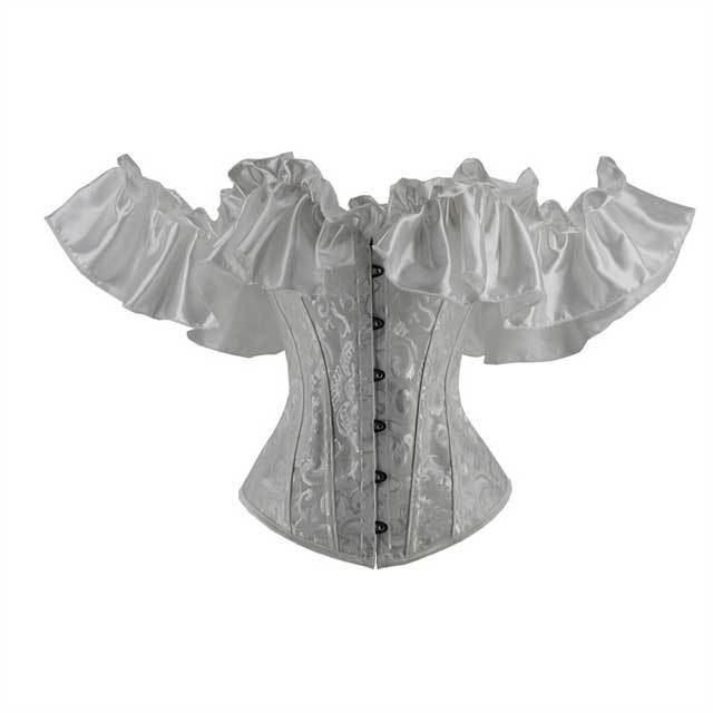 Ruffle Off Shoulder Boned Jacquard Corset Tops