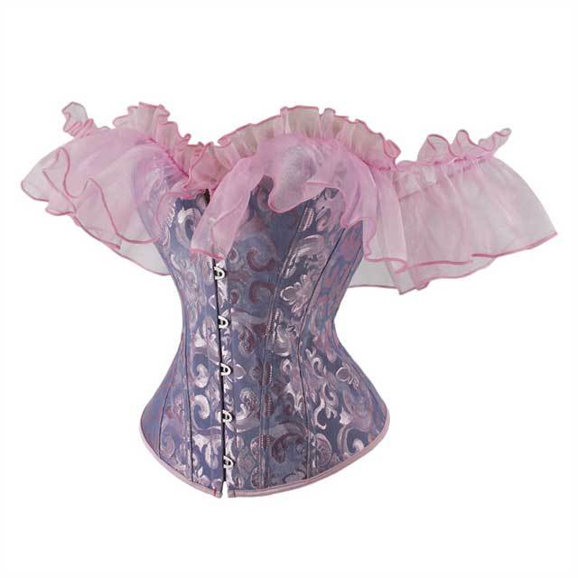 Ruffle Off Shoulder Boned Jacquard Corset Tops