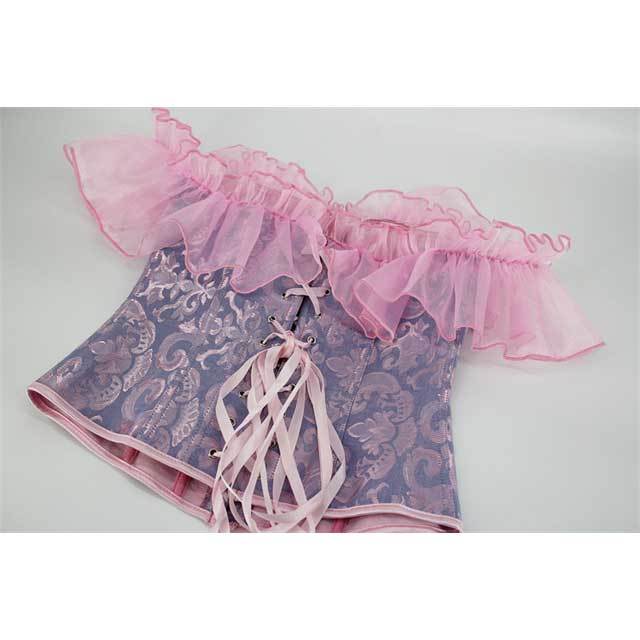 Ruffle Off Shoulder Boned Jacquard Corset Tops