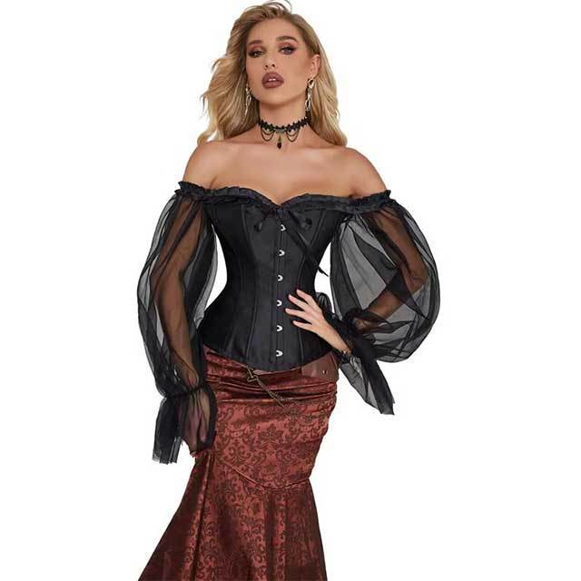 Sheer Mesh Long Sleeve Bustier Corset Top