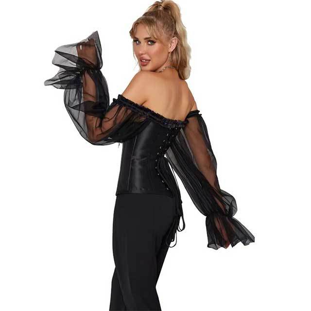 Sheer Mesh Long Sleeve Bustier Corset Top