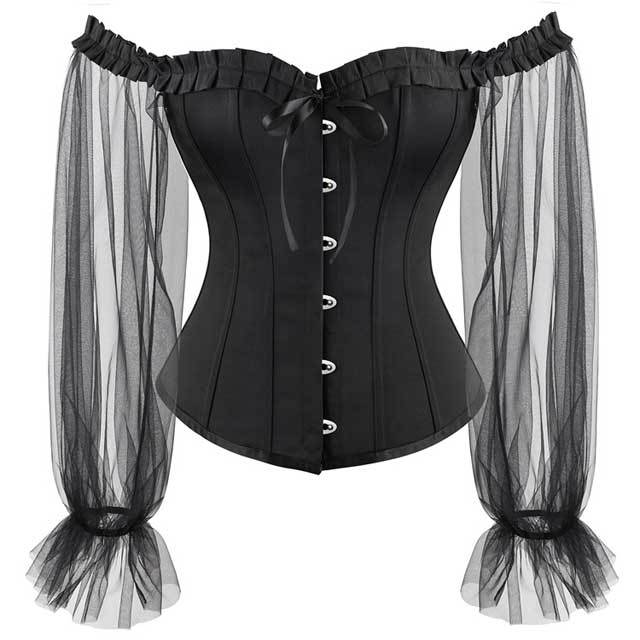 Sheer Mesh Long Sleeve Bustier Corset Top