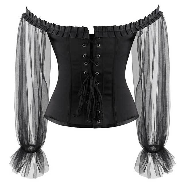 Sheer Mesh Long Sleeve Bustier Corset Top