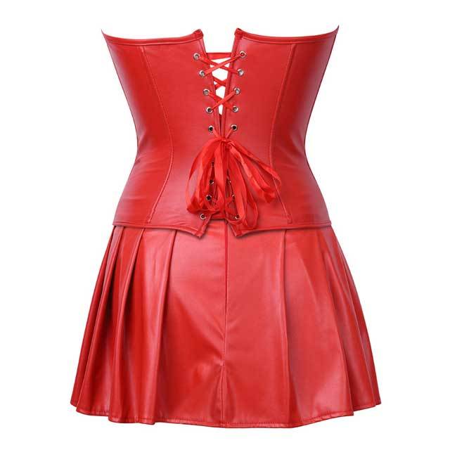 Synthetic Leather Overbust Corset Top Skirt Set