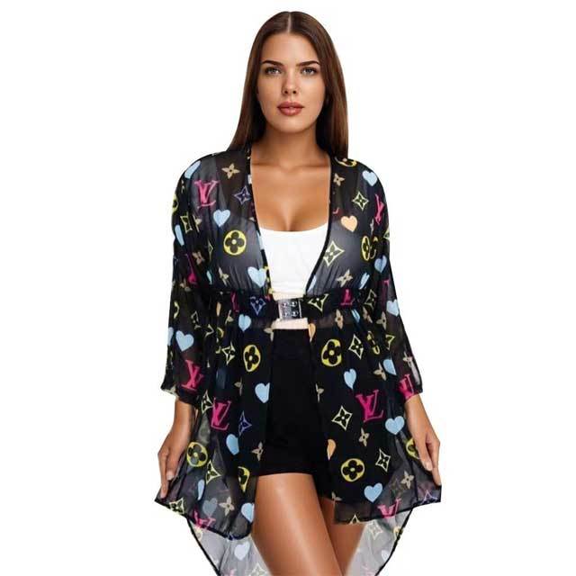 Mesh Printed Beach Cover-Up High Low Dress