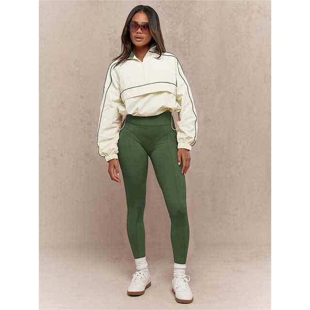 Contrast Color Long Sleeve Top Fitted Pant Set