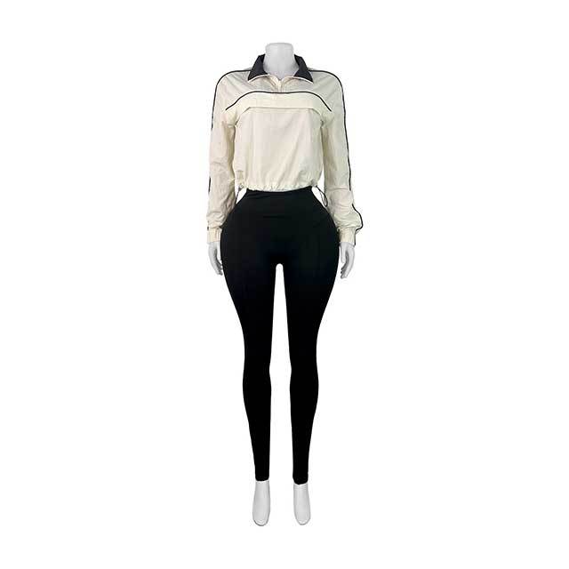Contrast Color Long Sleeve Top Fitted Pant Set