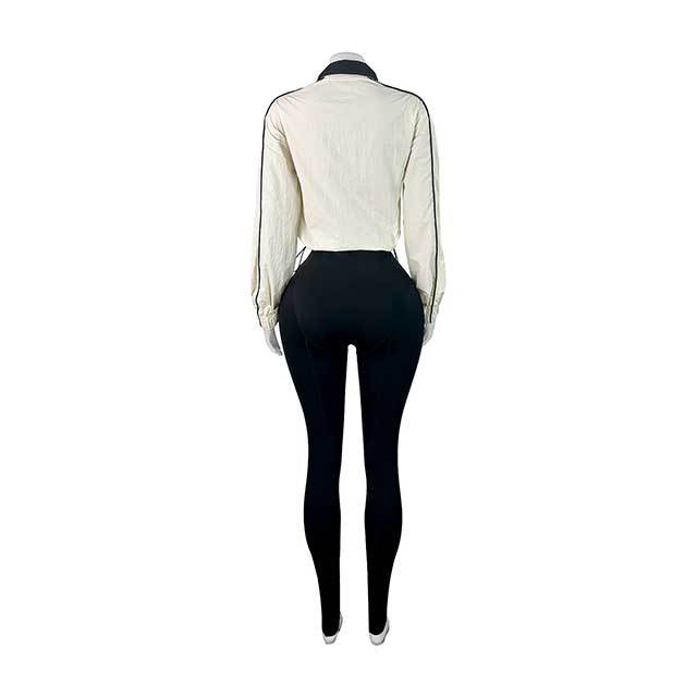 Contrast Color Long Sleeve Top Fitted Pant Set