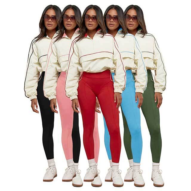 Contrast Color Long Sleeve Top Fitted Pant Set