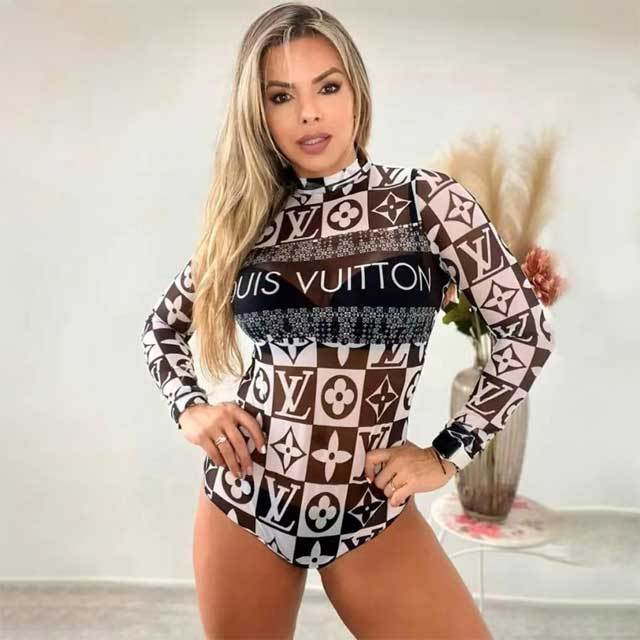 Mesh Printed Sexy Long Sleeve One Piece