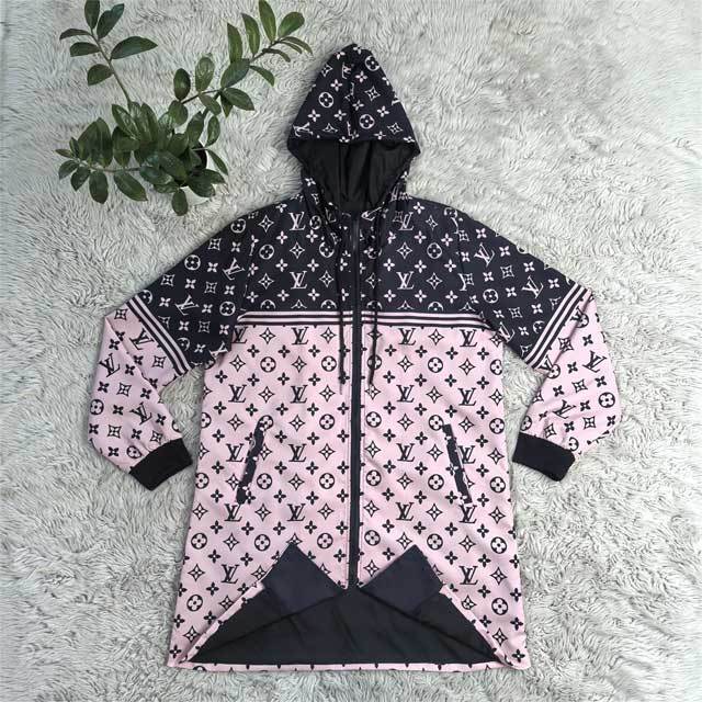 Printed Zipper Fashion Hooded Coat