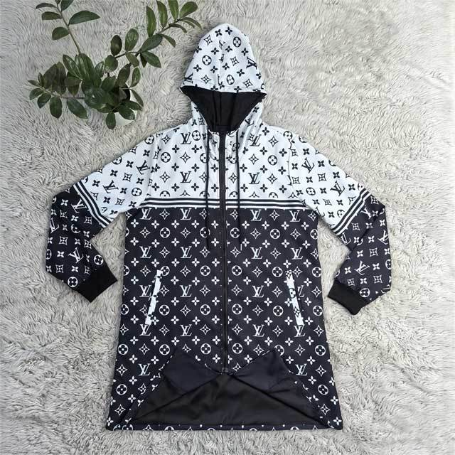 Printed Zipper Fashion Hooded Coat