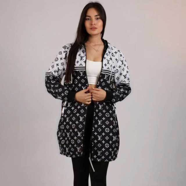 Printed Zipper Fashion Hooded Coat