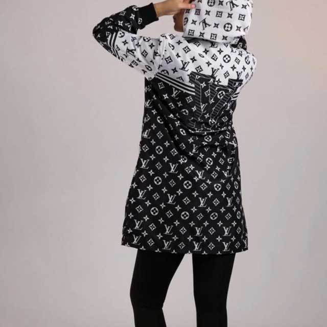 Printed Zipper Fashion Hooded Coat