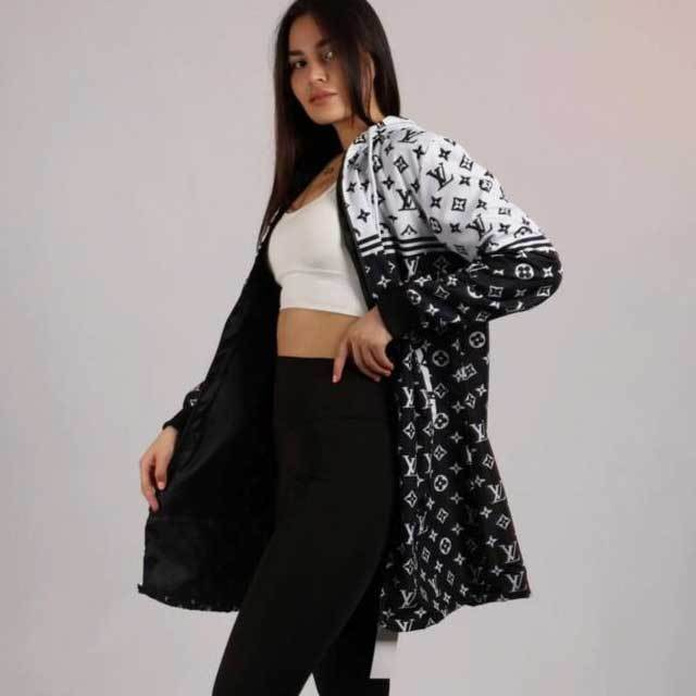 Printed Zipper Fashion Hooded Coat