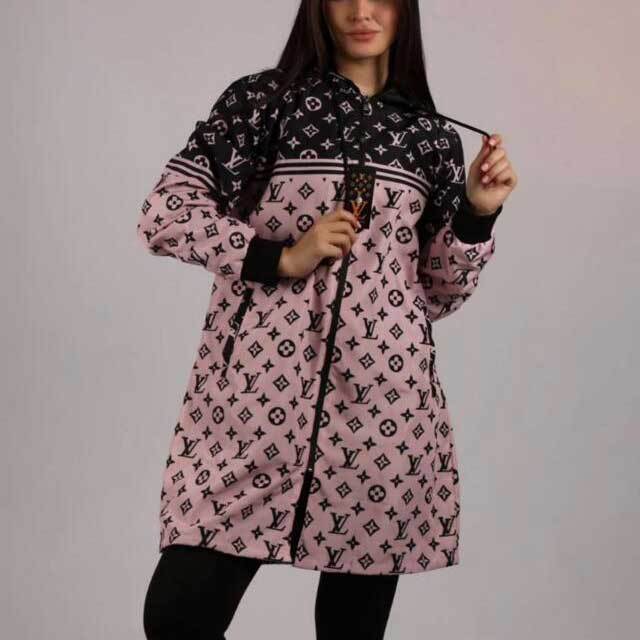 Printed Zipper Fashion Hooded Coat