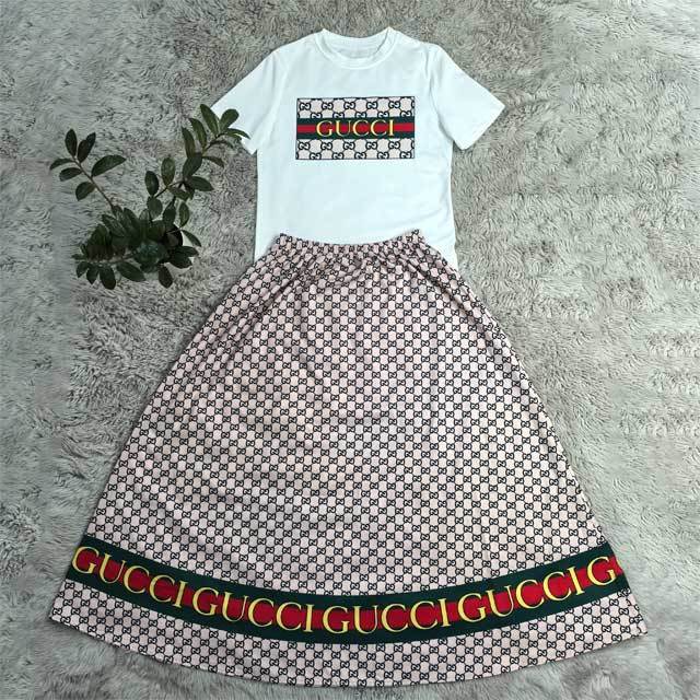 Short Sleeve Tops Printed Maxi Skirt Set