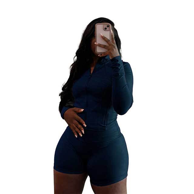 Basic Zipper Fitted Short Tracksuit Set