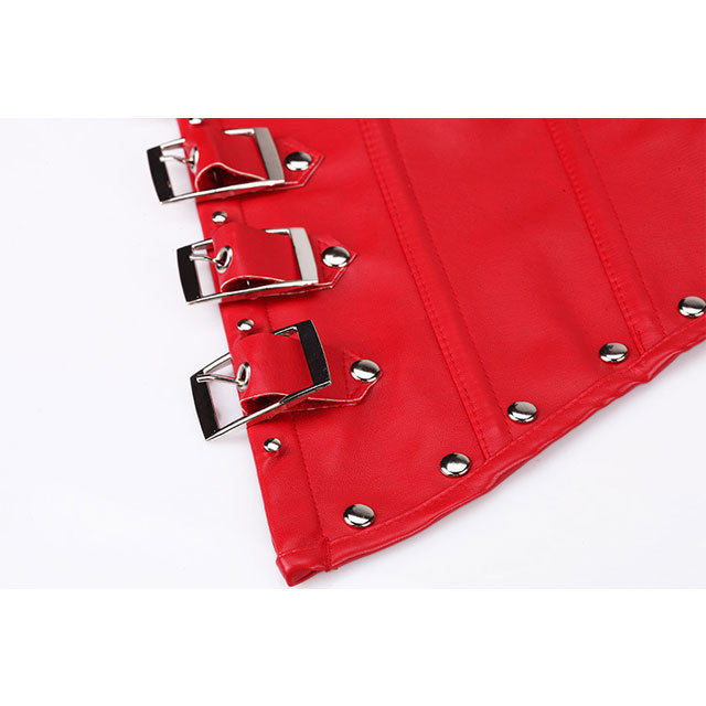Buckle Straps Steel Boned Leather Waistcoat Corset