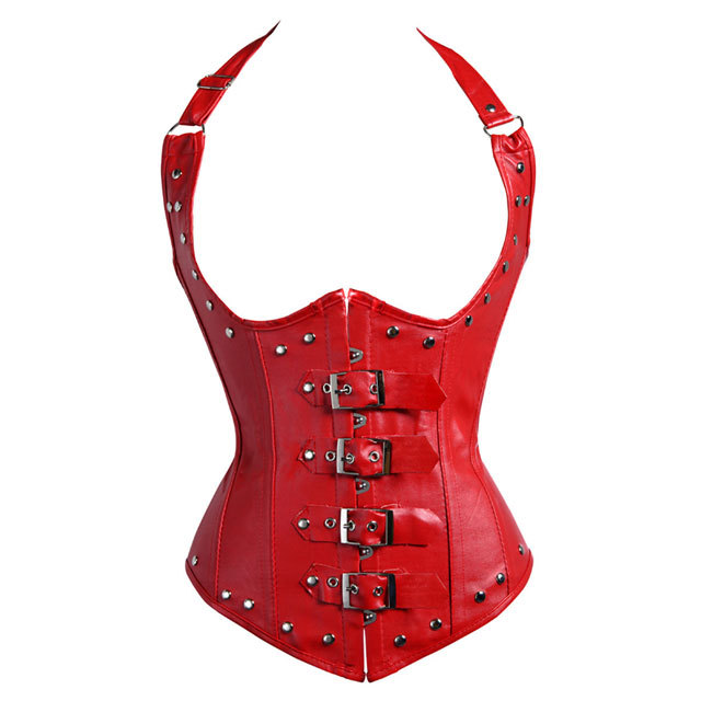 Buckle Straps Steel Boned Leather Waistcoat Corset