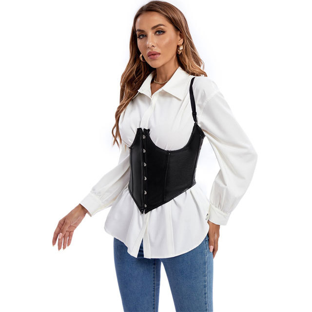Underbust Boned Leather Waistcoat Corset