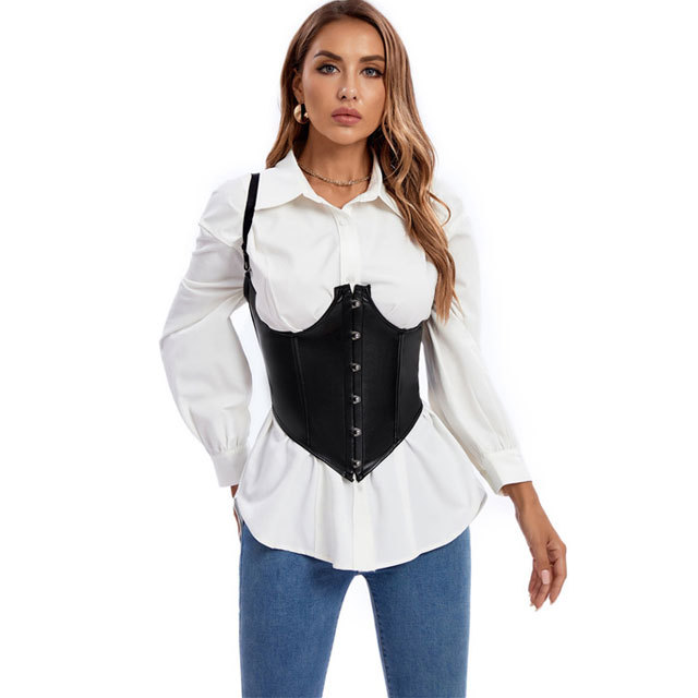 Underbust Boned Leather Waistcoat Corset