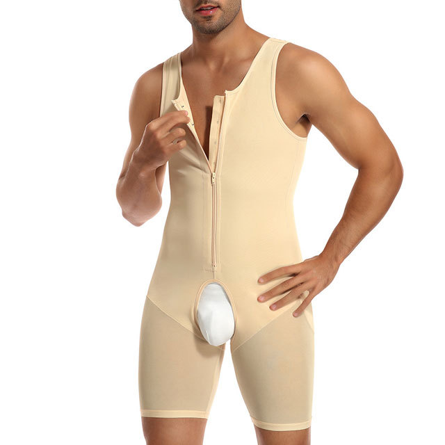 Zipper And Hooks Enhanced Bodysuit Body Shaper For Men